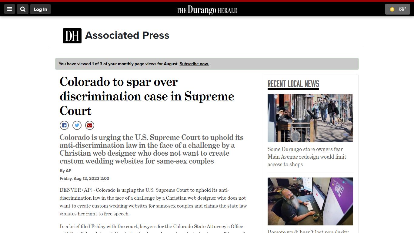 Colorado to spar over discrimination case in Supreme Court